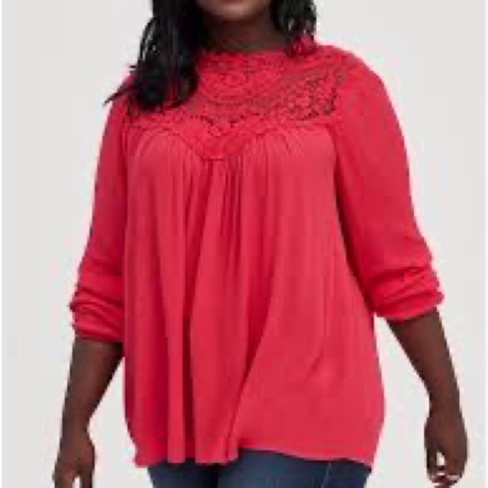 Torrid bright pink gauze top with lace detail!
